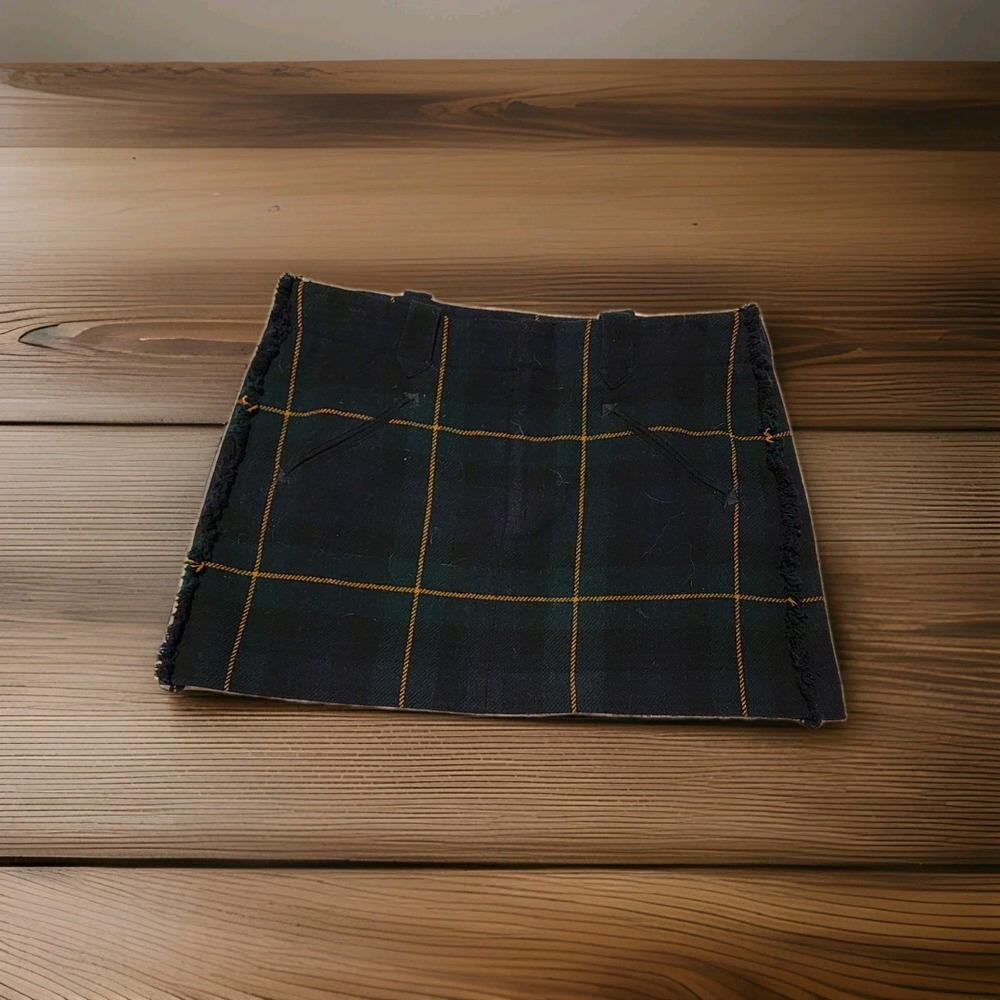 Polo Ralph Lauren Green Plaid Wool Pleated Wrap Mini Skirt Academia Y2k Goth